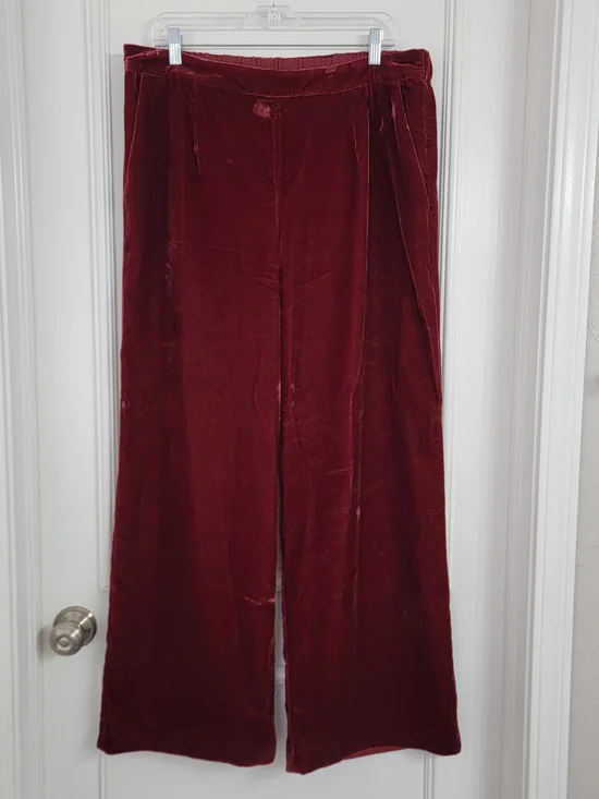 Soft Surroundings Aria Velvet Wide Leg Pants Pull On Burgundy Red Womens Sz- XL - Picture 3 of 10